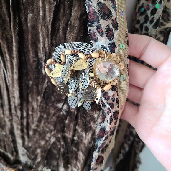 Passion Concept Beaded Lace Women's Top Cardigan SZ Small Brown Festival Boho - Picture 4 of 13